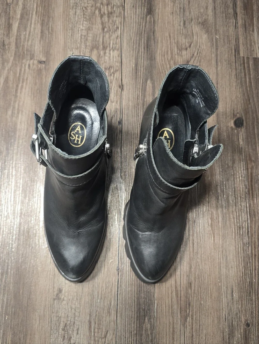 ASH Ricky Lug Wedge Platform Leather Boots Size 8